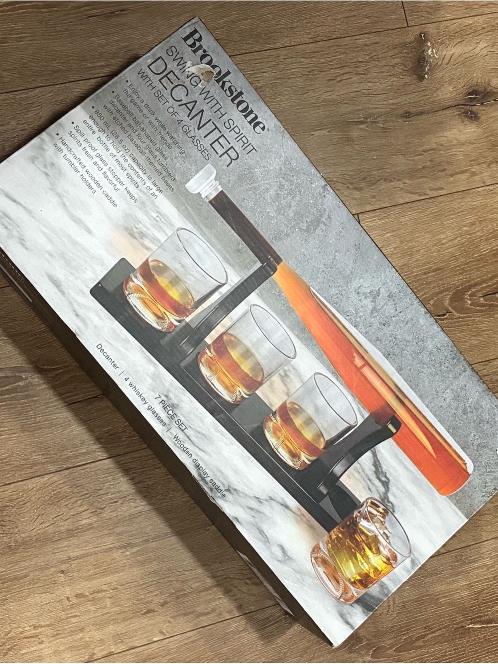 Brookstone Black Decanter and Glass Set with Amber Liquor Accents